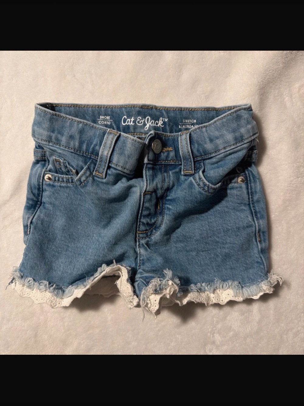 Cat & Jack Light Blue Denim Shorts with Lace Frayed Hem